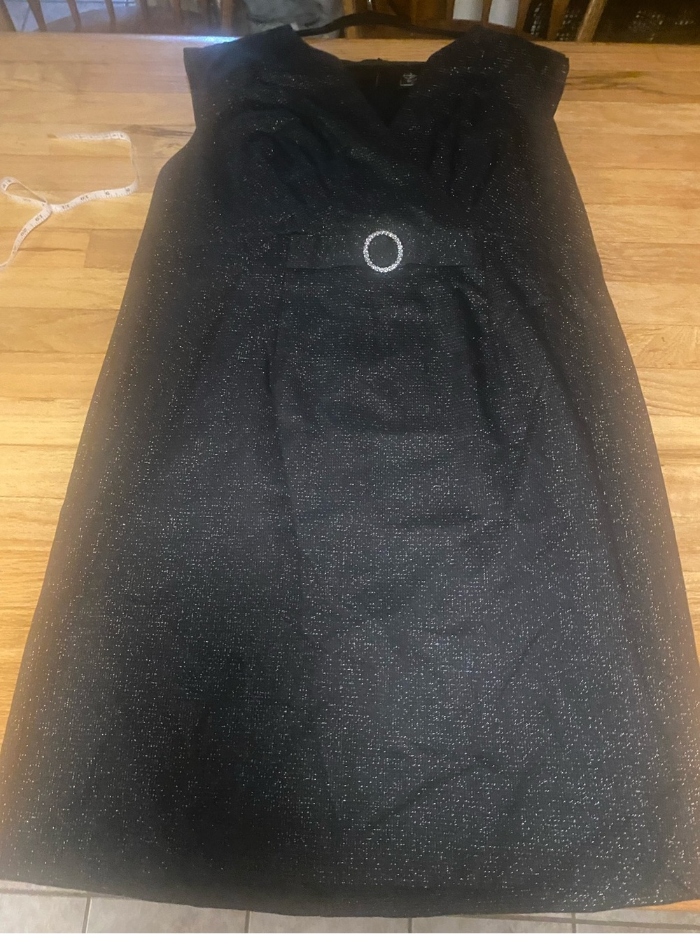 dressbarn Black Sparkle Midi Dress with Decorative Buckle